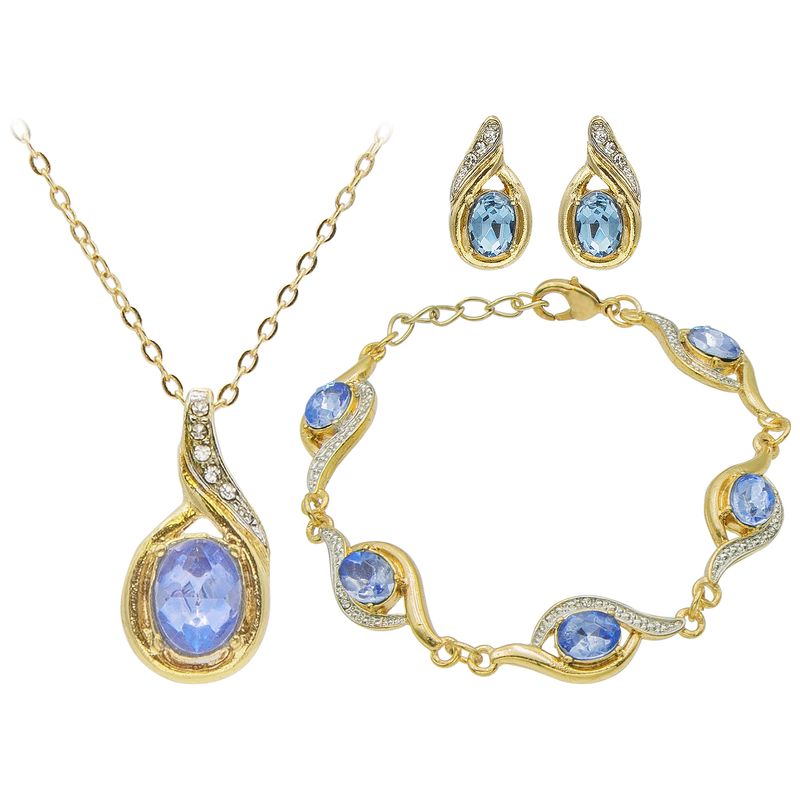 Blue Topaz Teardrop Style Pendant Necklace Earrings And Bracelet Set 20$